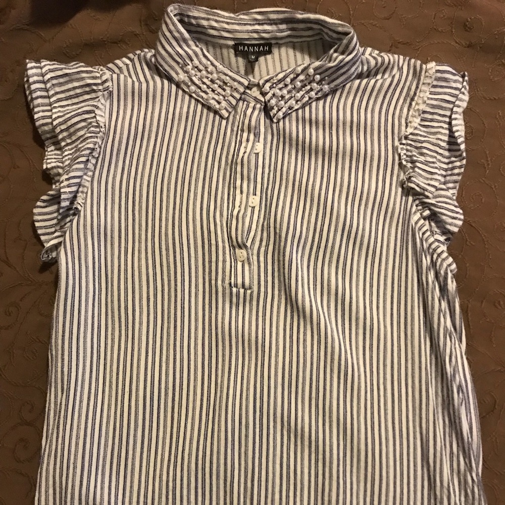 Cute blue and white striped shirt.
